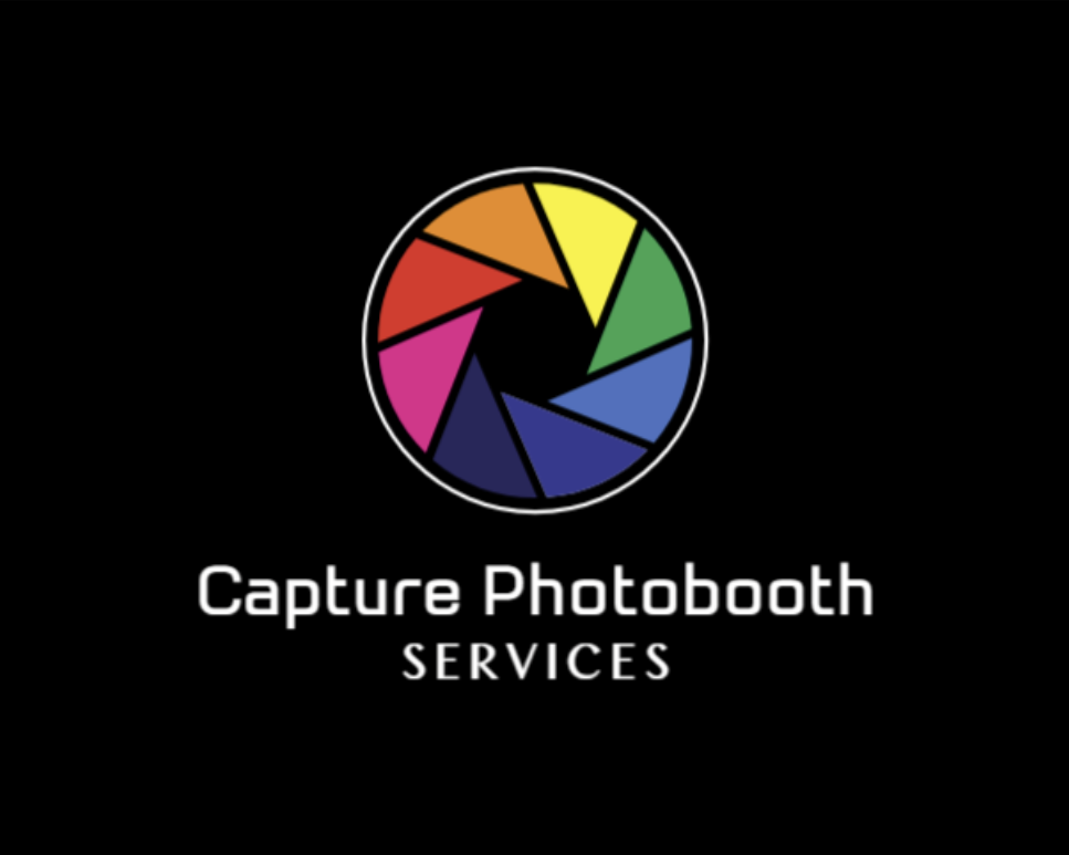 Capture Photobooth Services. Multi-colored camera lens shutter.
